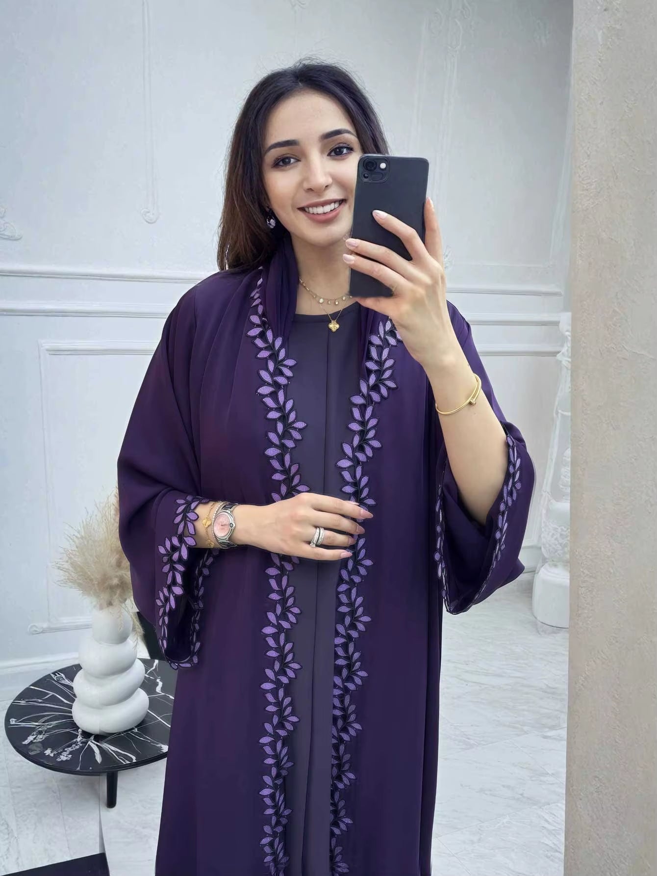 Dubai Elegant Beige Abaya for Muslim Women - Intricately Crafted with Multicolored Embroidery Piece in Islamic Modest Fashion