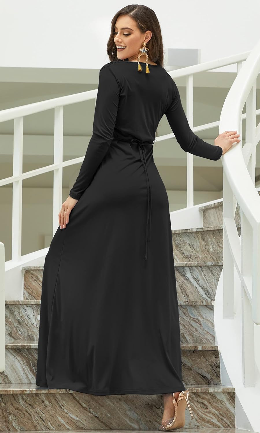 Sleeve Kaftan V-Neck Flowy Formal Winter Gowns