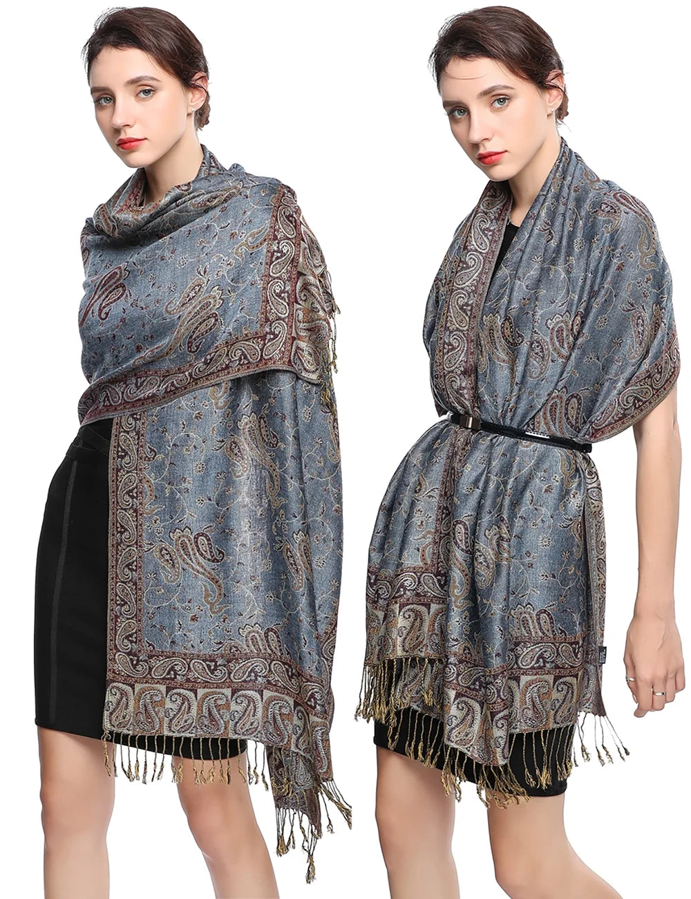 Pashmina Scarf Rave Women Scarves Luxury Paisley Shawl with Fringe Reversible Large Blanket Wrap 78.5" X27.5"(Rank Blue)