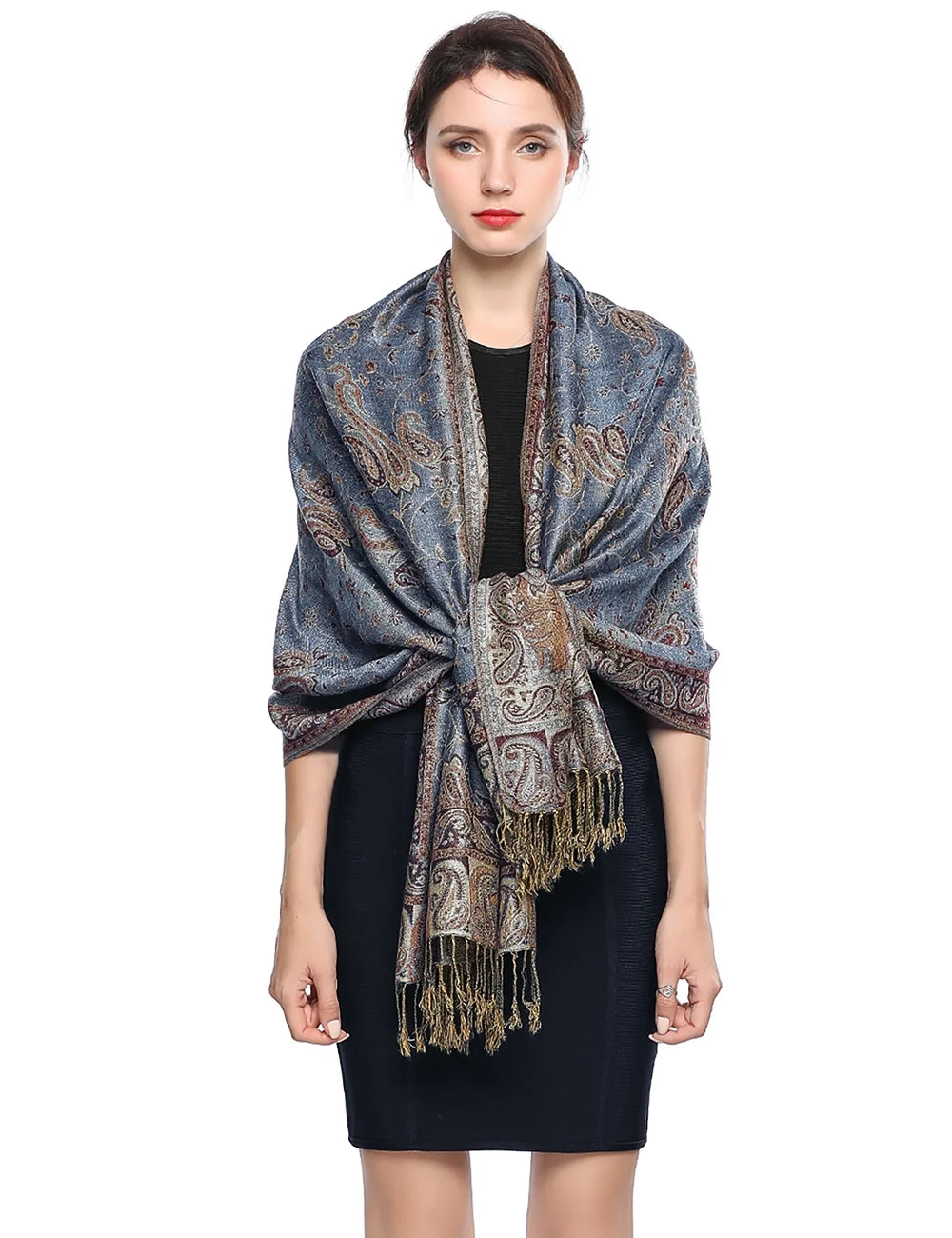 Pashmina Scarf Rave Women Scarves Luxury Paisley Shawl with Fringe Reversible Large Blanket Wrap 78.5" X27.5"(Rank Blue)