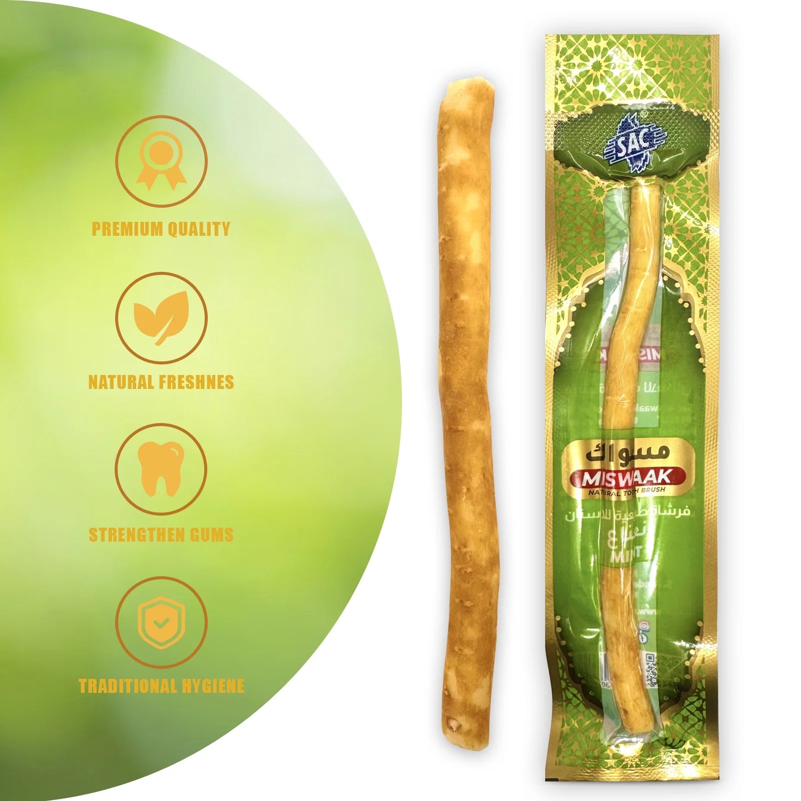 12 Pack Organic Miswak Toothbrushes | All-Natural Wooden Miswak Sticks for Teeth Whitening | Oral Care, Fresh Breath & Eco-Friendly | Mint Flavor