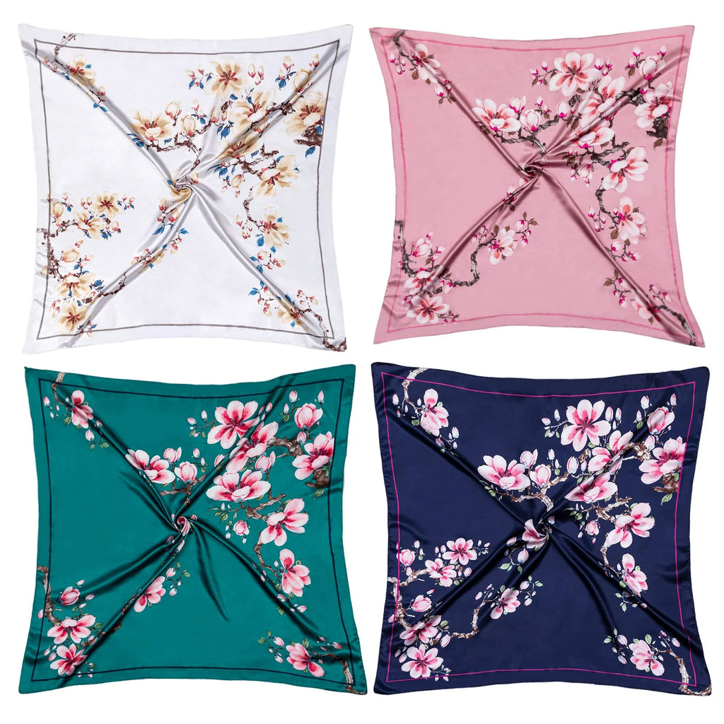 Large Square Women'S Satin Head Scarf Bandana, 4 Pack