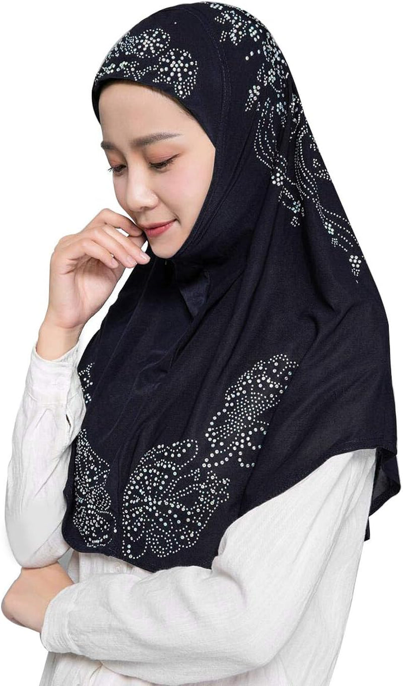 Muslim Islam Crystal Headscarf Hijabs Cap for Women Girl Cotton Long Scarf Wrap