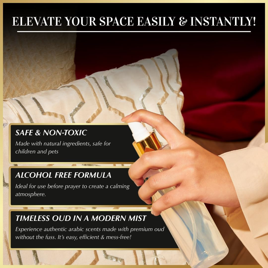 Oud Ya Aini Arabic Room Spray by  | 250Ml Oud Fragrance Air Freshener, Attar Al Faraash for Home & Prayer Mats | Bed Linen, Sofa Mist, Natural Home Scent, Curtain Spray, Odour Eliminator