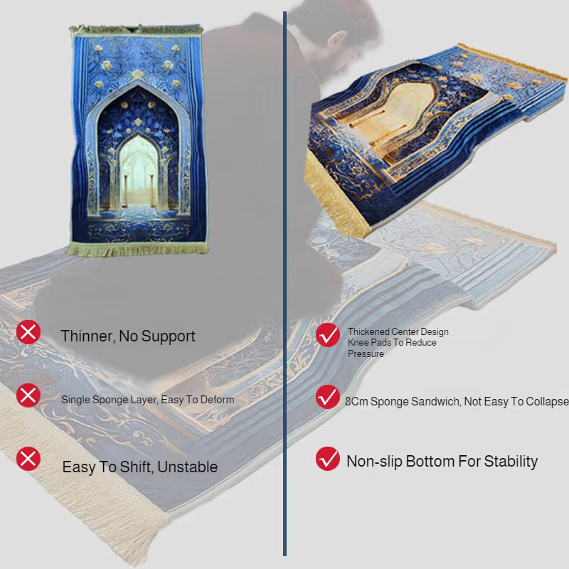Prayer Rug Living Room Prayer Mat 70*110Cm Muslim Islamic Prayer Rug, Carpet Mat, Kneeling Poly Mat with Vintage Pattern, Tassel