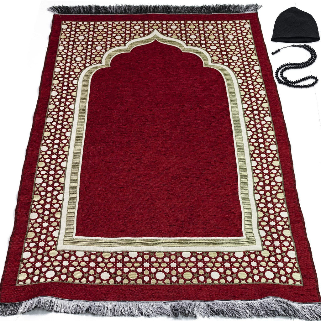 Modefa Turkish Islamic Prayer Mat - Thin Woven Chenille Praying Rug Carpet For