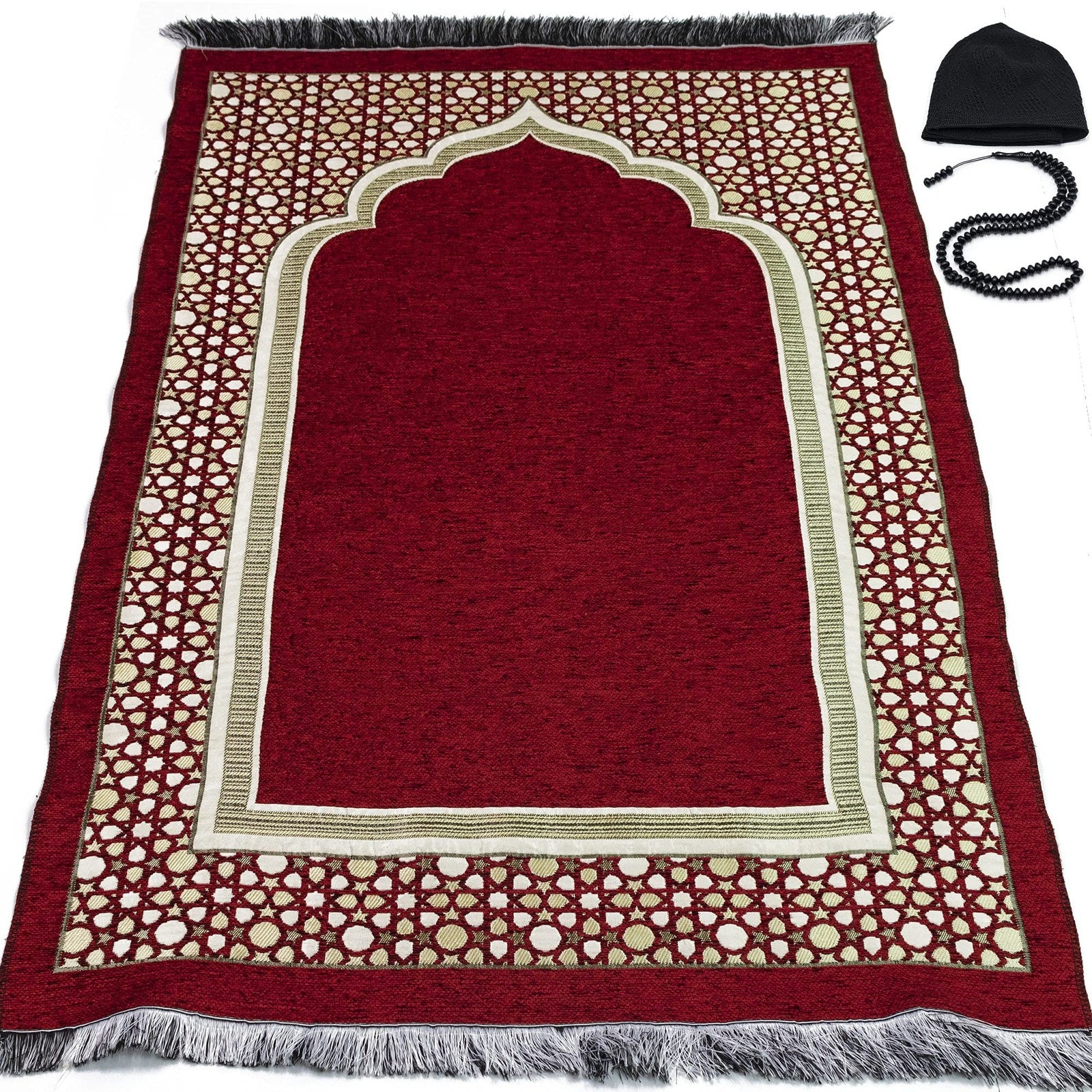 Modefa Turkish Islamic Prayer Mat - Thin Woven Chenille Praying Rug Carpet For