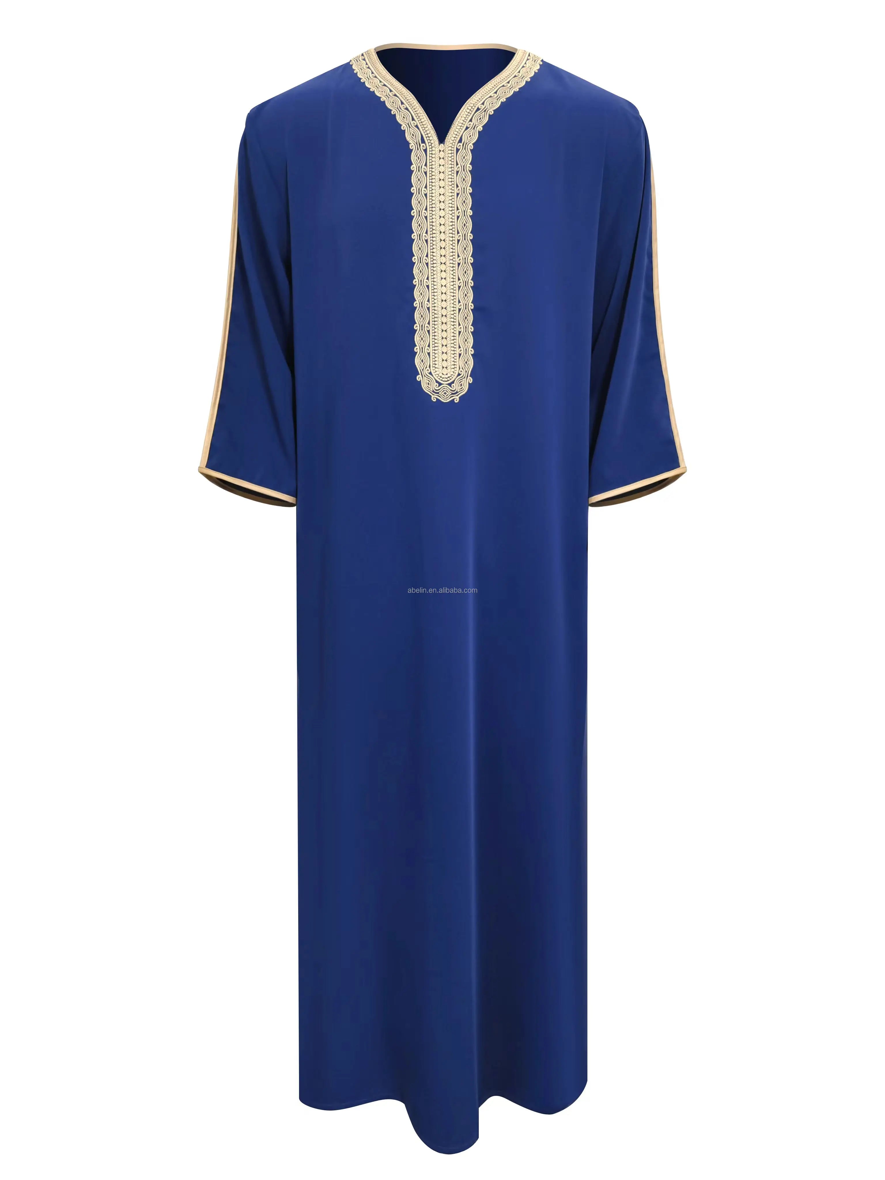 2024 Embroidered Traditional Men Jalabiyas Jubbah Muslim Men'S Thobe Islamic Clothing Ramadan Thobe Robe Ramadan