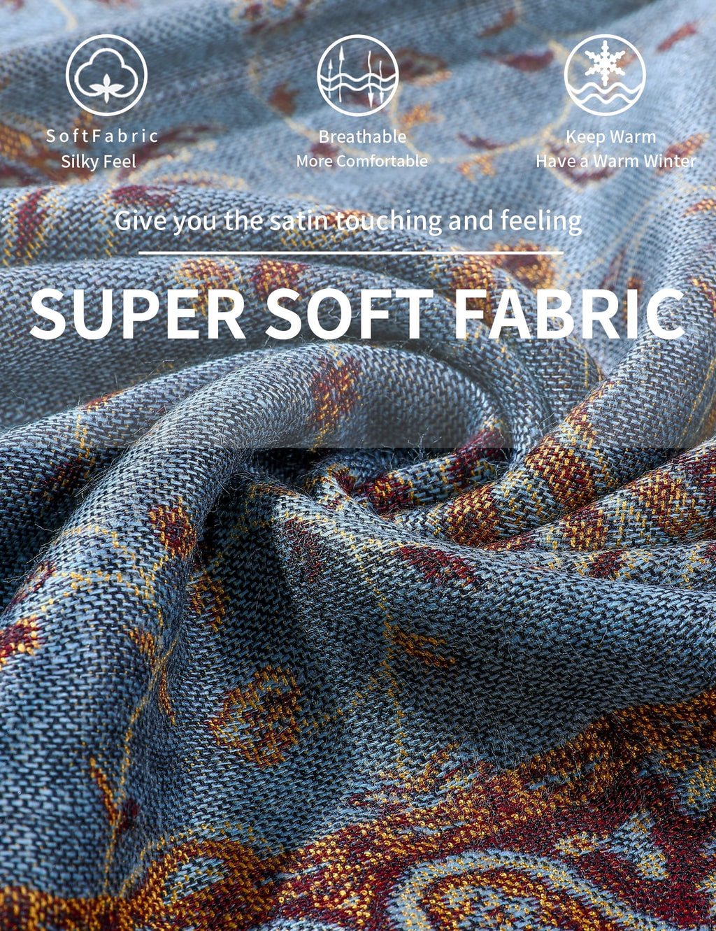 Pashmina Scarf Rave Women Scarves Luxury Paisley Shawl with Fringe Reversible Large Blanket Wrap 78.5" X27.5"(Rank Blue)
