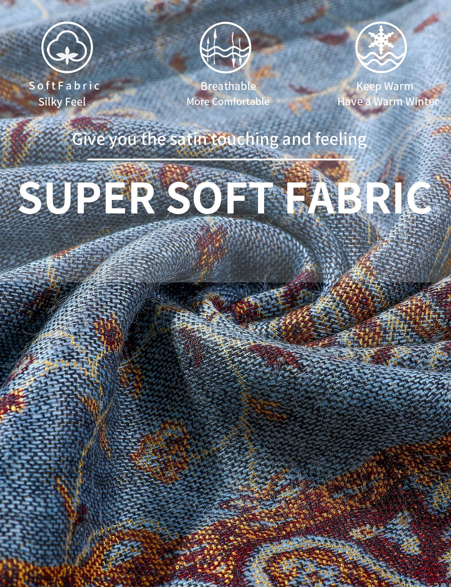 Pashmina Scarf Rave Women Scarves Luxury Paisley Shawl with Fringe Reversible Large Blanket Wrap 78.5" X27.5"(Rank Blue)