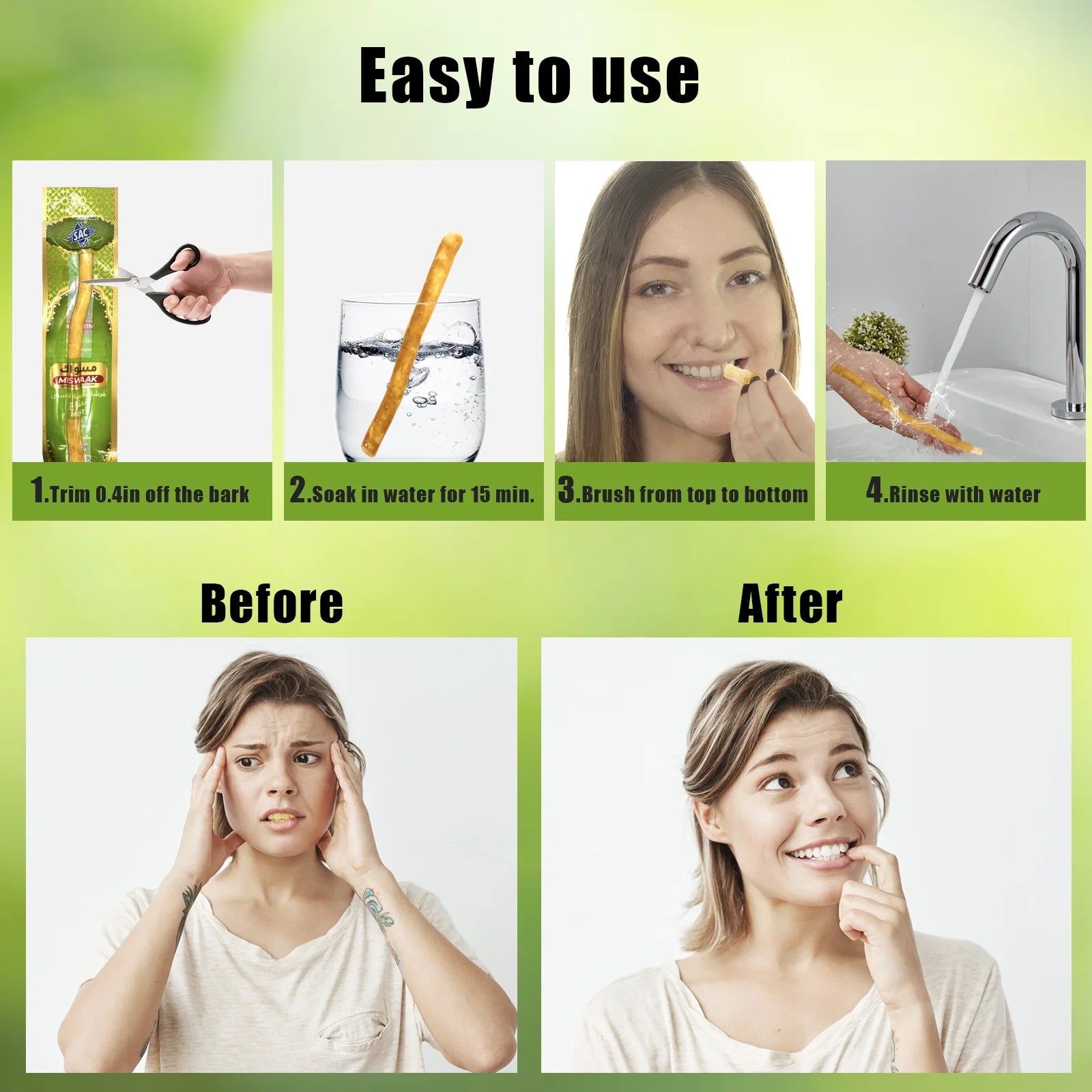 12 Pack Organic Miswak Toothbrushes | All-Natural Wooden Miswak Sticks for Teeth Whitening | Oral Care, Fresh Breath & Eco-Friendly | Mint Flavor