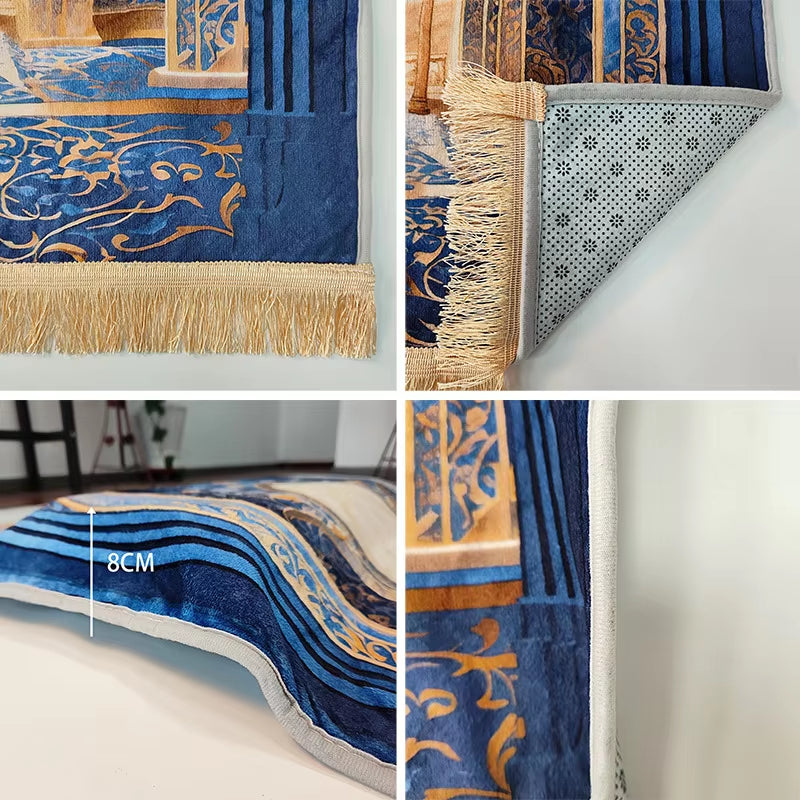 Prayer Rug Living Room Prayer Mat 70*110Cm Muslim Islamic Prayer Rug, Carpet Mat, Kneeling Poly Mat with Vintage Pattern, Tassel
