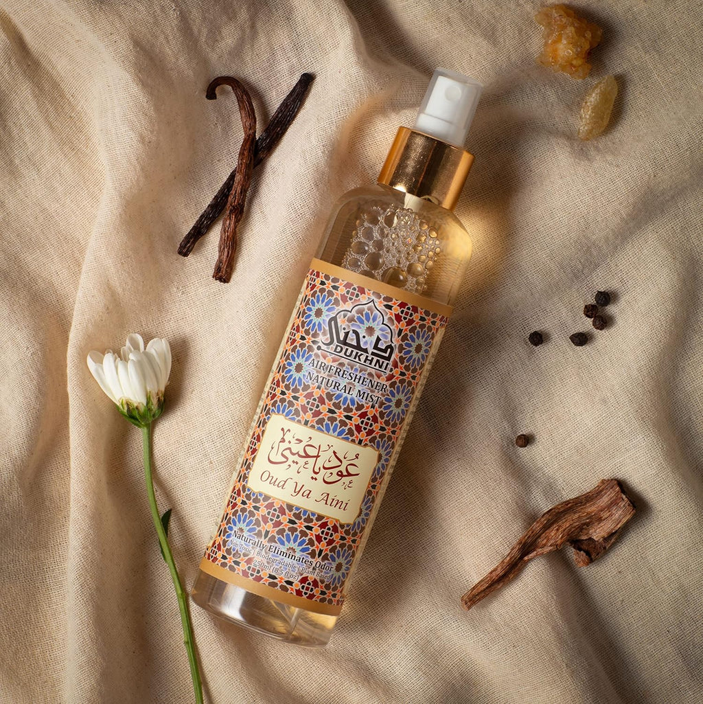 Oud Ya Aini Arabic Room Spray by  | 250Ml Oud Fragrance Air Freshener, Attar Al Faraash for Home & Prayer Mats | Bed Linen, Sofa Mist, Natural Home Scent, Curtain Spray, Odour Eliminator