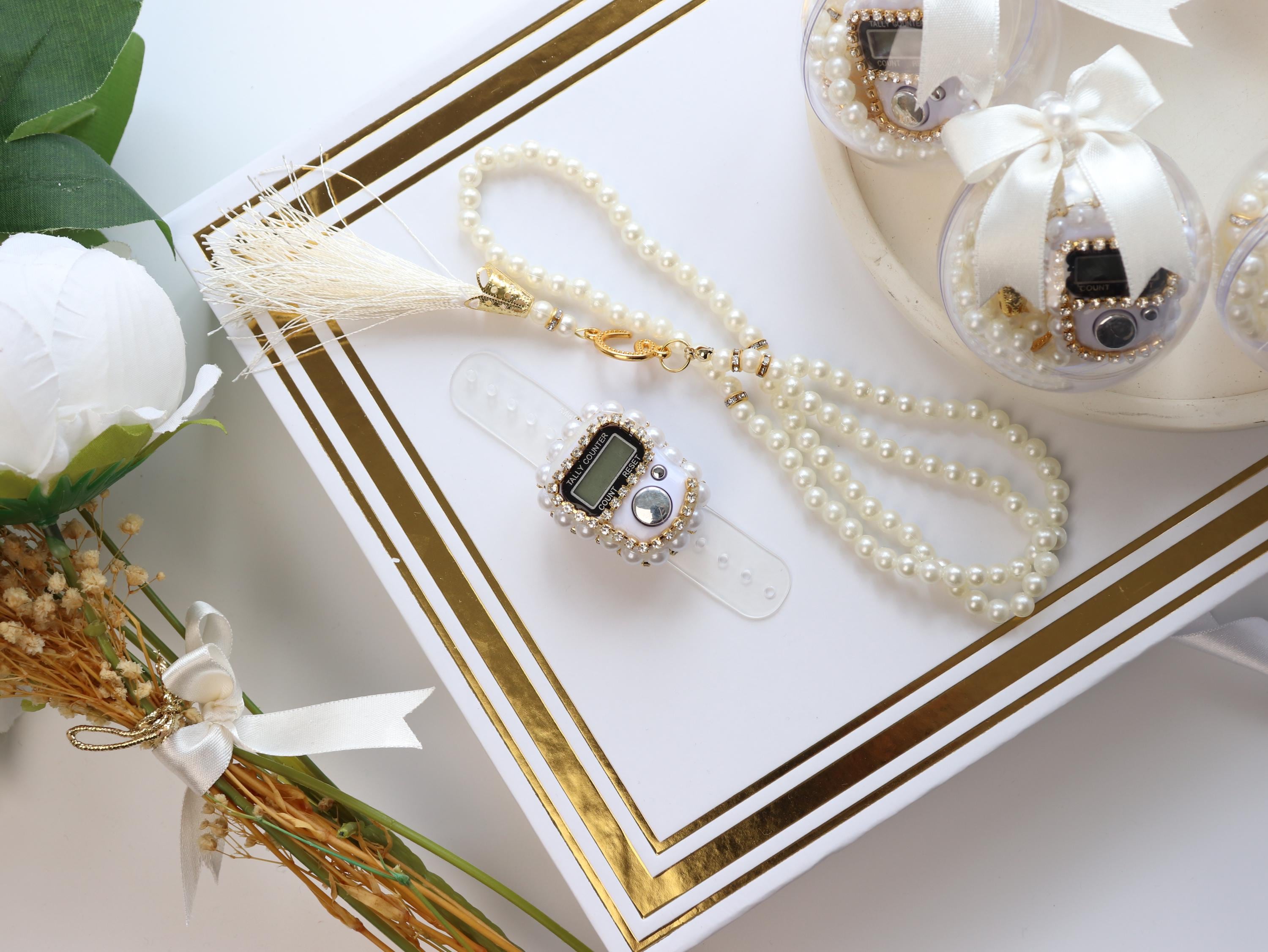 Digital Tasbih Set: Pearl Prayer Beads, Muslim Wedding Favor, Islamic Gifts, Ramadan, Eid
